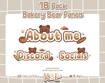 Cute Bakery Bear Twitch Panels | Cozy Cottagecore Stream (18 Pack)
