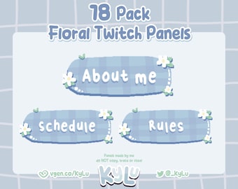 Blue Floral Twitch Panels: 18-Piece Streamer Set (Digital Download)