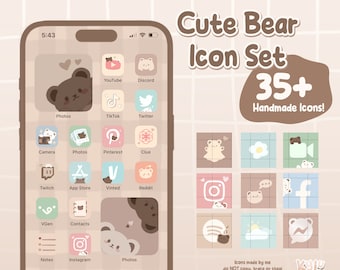 Cute Bear App Icons Set | iOS & Android Home Screen (Digital Download)