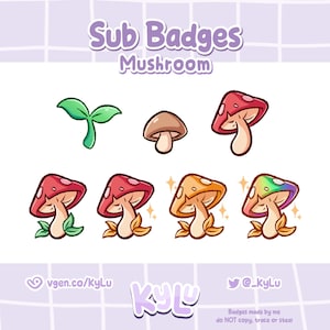 7 Emblemas de Cogumelos Fofos / Bits | Emblemas de Cogumelos Cottagecore para Twitch | Emblemas de natureza fofa, macia e aconchegante | Emblemas de brotos e cogumelos vermelhos e marrons