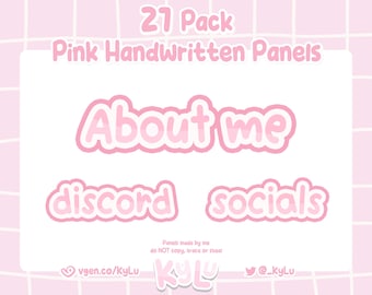 Pink Handwritten Twitch Panels: 21-Pack Streamer Decoration (Digital Download)