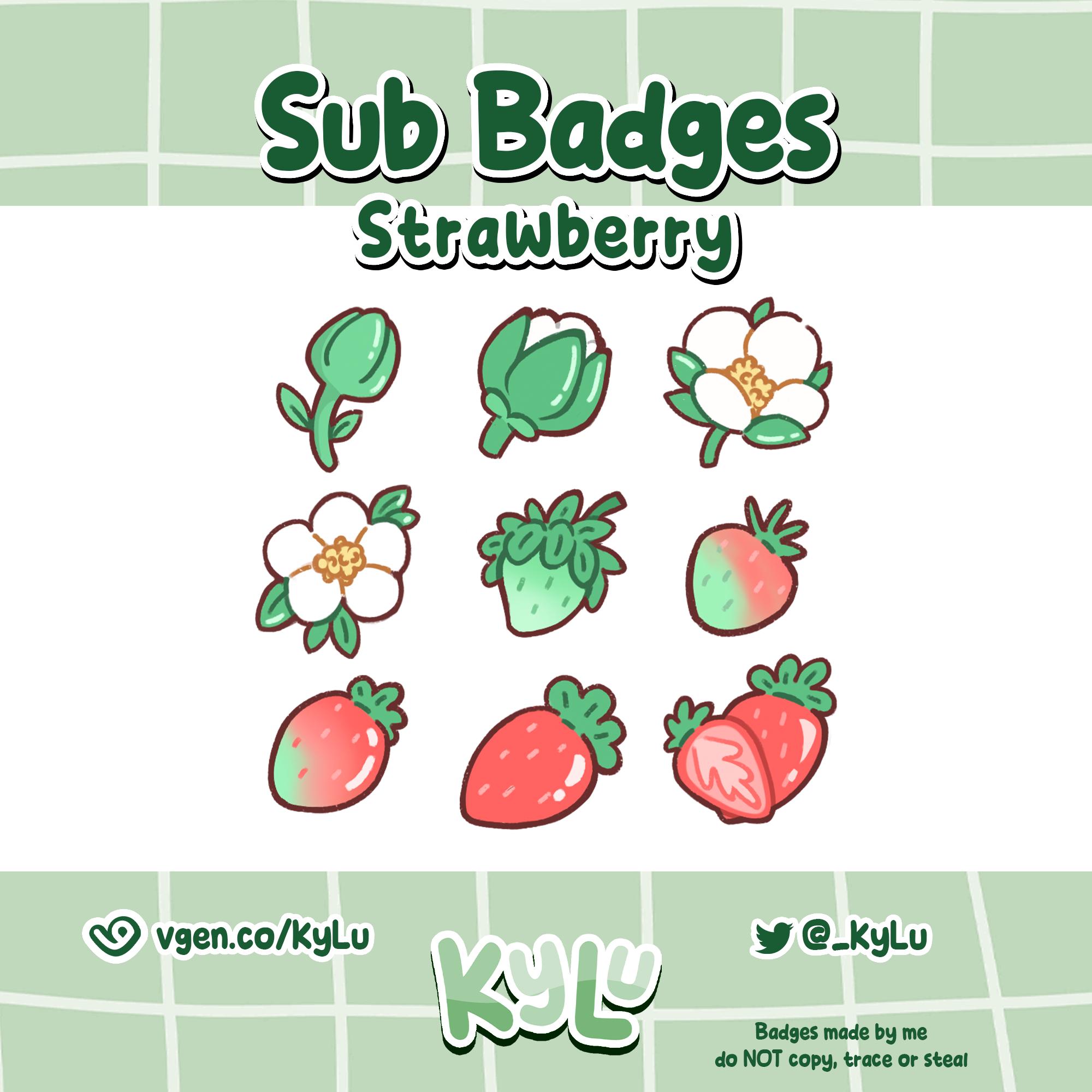 Strawberry Life Cycle Sub Badges: Cottagecore Twitch Streamer Bits (Digital Download)