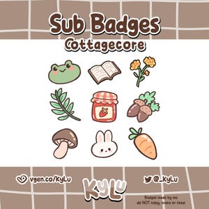 Cottagecore Twitch Badges | Frog, Bunny, Mushroom (Instant Download)