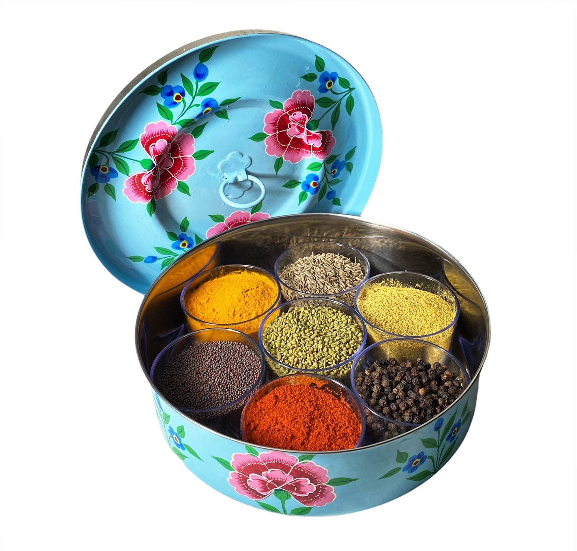 Indian Hand Painted Masala Dabba / spices Box Enamelware Large Etsy