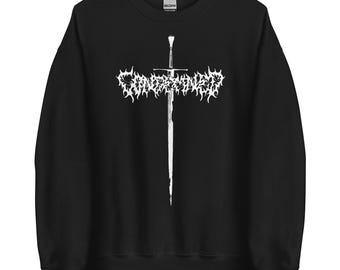 May include: Black sweatshirt with a white graphic of a sword with a stylized text design that reads "CONSECRATED" above the sword.