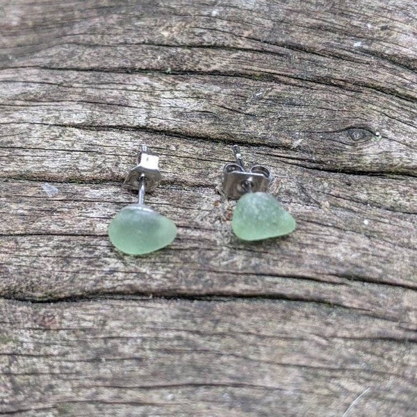 Peppermint sea glass small stud earrings