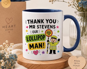 Personalised Lollipop Man Mug, Thank You Gift For Lollipop Man, School Crossing Patrol Mug, End Of School Year Gift, Custom Name Mug