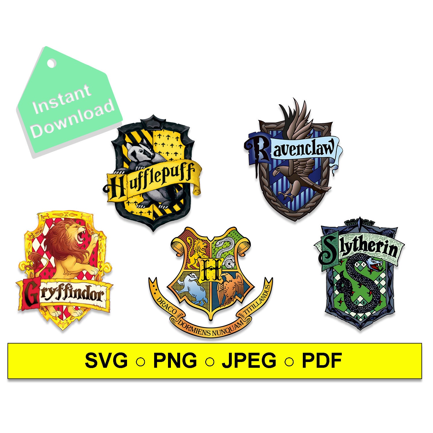 Hogwarts Symbols SVG Bundle, Gryffindor Svg, Slytherin Svg,Ravenclaw,…