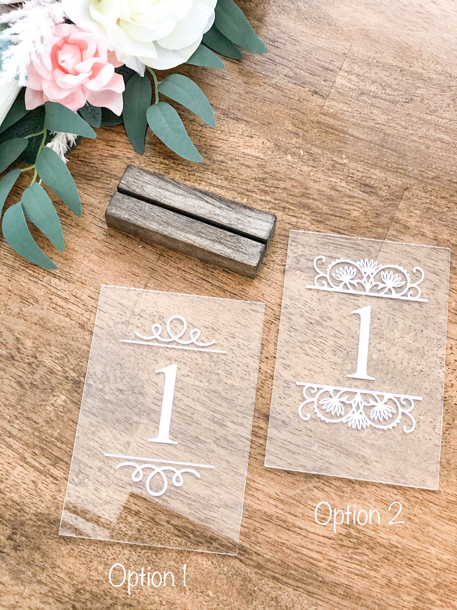 Acrylic Table Numbers with Wooden Base Wedding Table Numbers Etsy