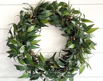Olive Greenery Wreath for Front Door, Everyday Wreath