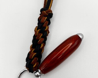 Padauk Keychain with Leather Lanyard