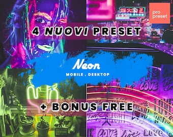 NEON | 4 Presets + 1 Free! Presets for Lightroom Mobile and Desktop, Adobe Camera Raw, Dng, Xmp, Lrtemplate, Mobile Presets, Desktop Preset