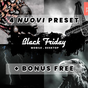 BLACK FRIDAY | 4 Preset + 1 Gratis! Preset per Lightroom Mobile e Desktop, Adobe Camera Raw, Dng, Xmp, Lrtemplate, Mobile Presets