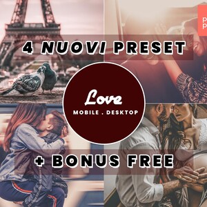 LOVE | 4 Presets + 1 Free! Presets for Lightroom Mobile and Desktop, Adobe Camera Raw, Dng, Xmp, Lrtemplate, Mobile Presets, Desktop Preset