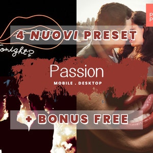 PASSION | 4 Presets + 1 Free! Presets for Lightroom Mobile and Desktop, Adobe Camera Raw, Dng, Xmp, Lrtemplate, Mobile Presets, Desktop Preset