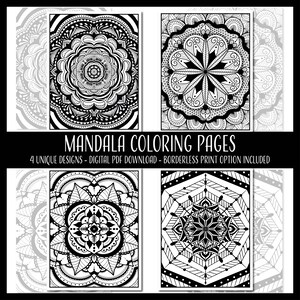 Mandala Coloring Page Set | Set of 4 | Digital Download | Printable PDF | Floral Pattern Coloring | Coloring Pages by Manic By Design