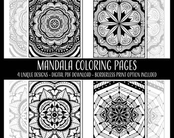 Mandala Coloring Page Set | Set of 4 | Digital Download | Printable PDF | Floral Pattern Coloring | Coloring Pages by Manic By Design