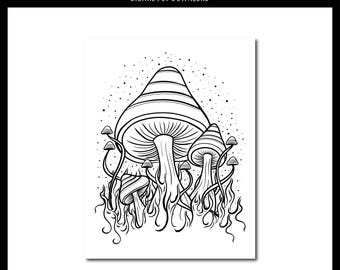 Mushroom Coloring Page - Single Page | Digital Download | Printable PDF | Mushroom Design Coloring | Coloring Pages by Manic By Design