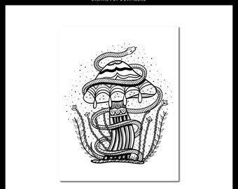 Mushroom Coloring Page - Single Page | Digital Download | Printable PDF | Mushroom Design Coloring | Coloring Pages by Manic By Design