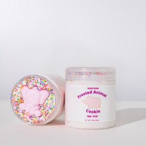 Frosted Animal Cookie Soap + Scrub| Foaming Sugar Scrub| Soap + Scrub| Moisturizing sugar scrub.