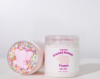 Frosted Animal Cookie Soap + Scrub| Foaming Sugar Scrub| Soap + Scrub| Moisturizing sugar scrub.