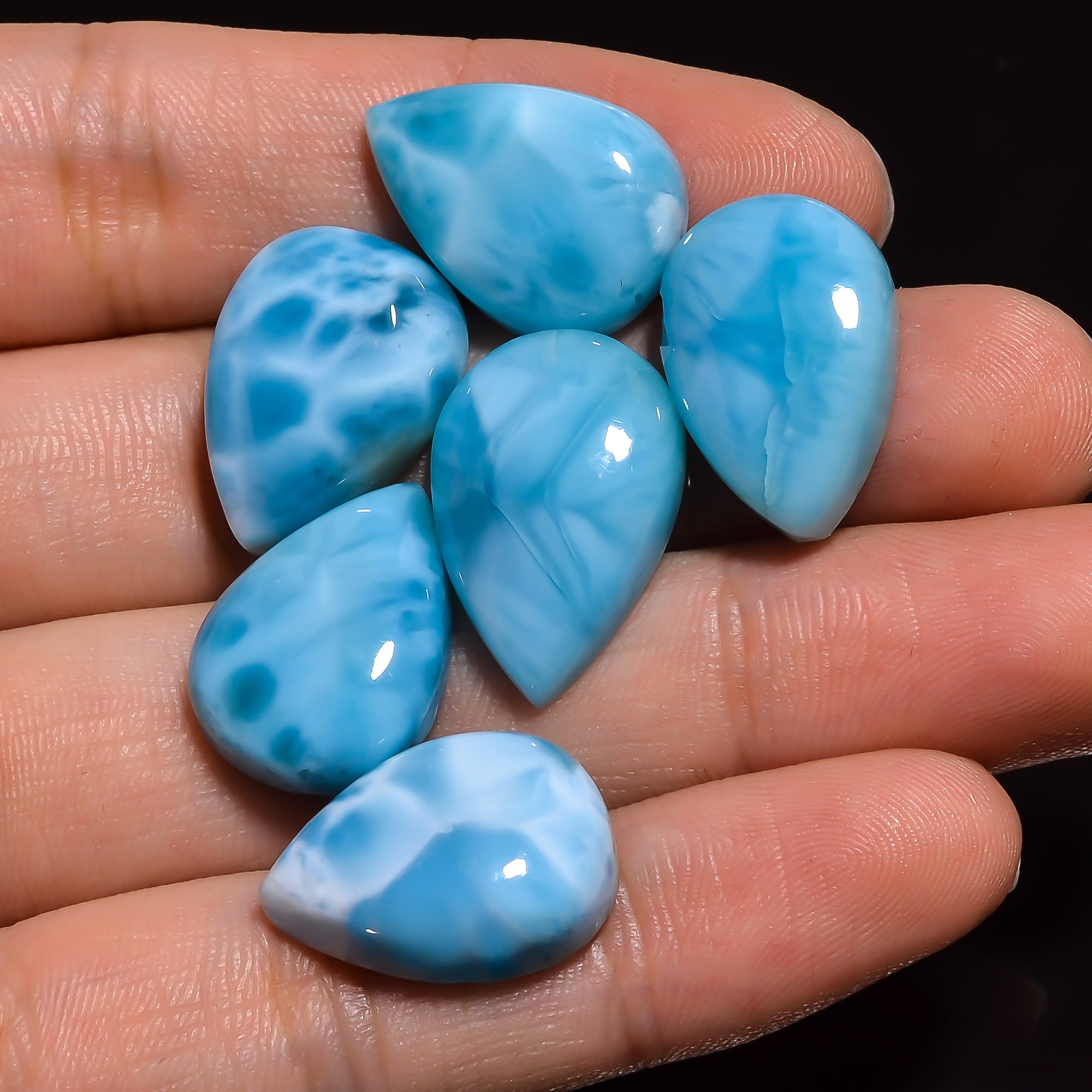 6 Pcs Lot Natural Larimar Pear Shape Larimar Cabochon Loose Etsy