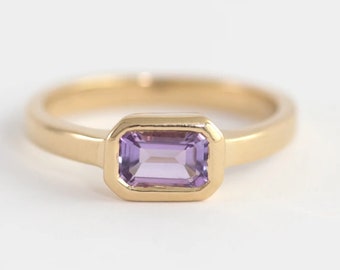 Natural Amethyst Ring-Emerald Cut Amethyst Ring-Statement Ring-Sterling Silver Ring-14k Solid Gold Ring-February Birthstone-Christmas Gift