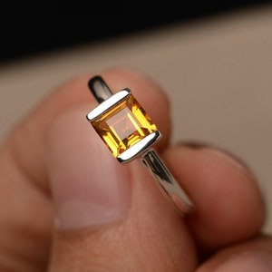 Citrine Engagement Ring Radiant Cut Citrine 925 Sterling Silver Ring Dainty Bar setting Citrine November Birthstone Ring Women Promise Ring