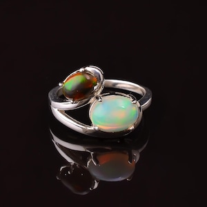 Black Opal Ring-Sterling Silver Ring-Solid Gold Ring-Welo Opal Ring-Black Fire Opal Ring-Oval Black Opal Ring-Opal Ring-Opal Birthstone Ring