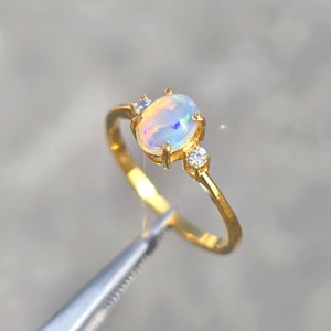 Opal Ring 14k Solid Gold Ring October Birthstone Ring Sterling Silver Oval Natural Opal Anniversary Ring Gift For Her Birthday Ring Gift