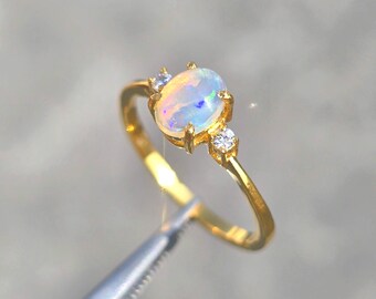 Oval Opal Ring: 14k Solid Gold, Sterling Silver, October Birthstone