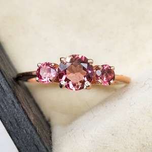 Pink Tourmaline Ring  - 14k Gold Tourmaline Ring - Dainty Ring-Round Tourmaline Ring - Stackable Ring-Gift For Her - October Birthstone Ring