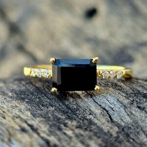 Black Onyx Ring-Natural Onyx Ring-Octagon Cut Black Onyx Ring-Sterling Silver Ring- 14k Solid Gold Ring-Statement Ring-December birthstone