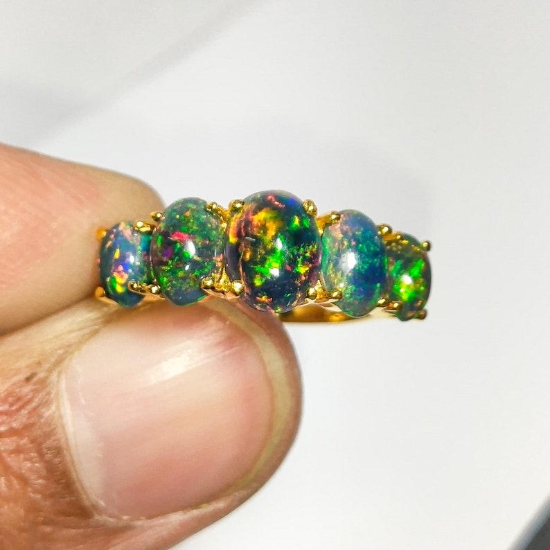 Black Opal Ring14k Black Fire Opal Ringblack Opal Etsy