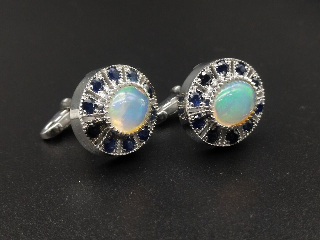 NATURAL OPAL Cufflinkopal Sapphire Cufflinksgroom Cufflinksstatement