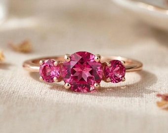Anillo de turmalina rosa, delicado anillo de boda de turmalina, anillo de compromiso de oro con turmalina rosa, anillo de promesa de piedra natal de octubre, regalo de aniversario.