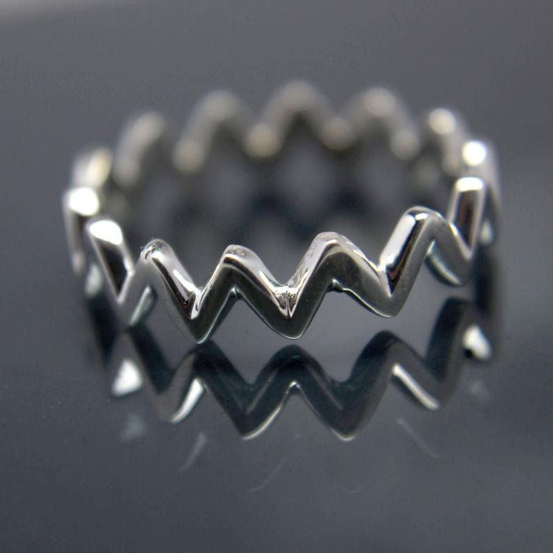 Zig Zag Band Ringgold Plated Bandsterling Silver Curve Etsy