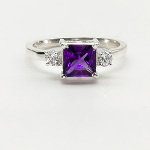 Amethyst Ring-Princess Cut Ring-Square Amethyst Ring-Amethyst Silver Ring-February Birthstone Ring-Stackable Ring-Birthday Gift-Gift For Her