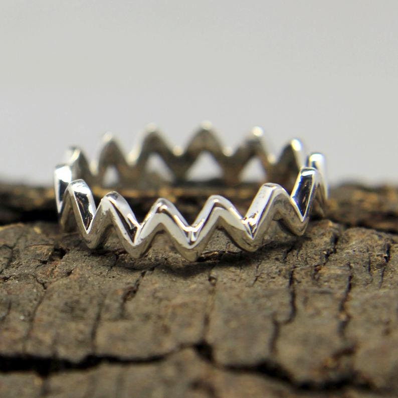 Zig Zag Band Ringgold Plated Bandsterling Silver Curve Etsy
