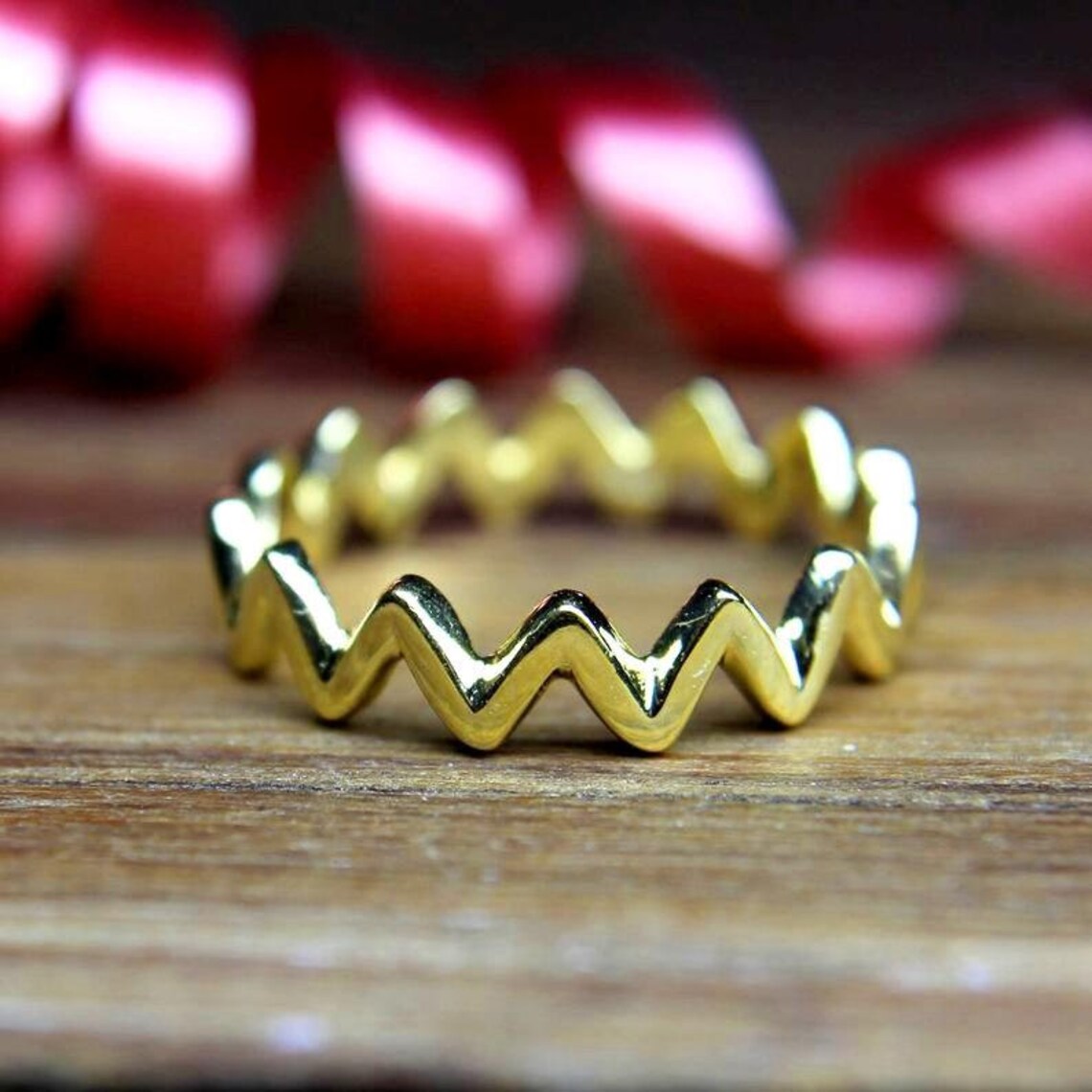Zig Zag Band Ringgold Plated Bandsterling Silver Curve Etsy