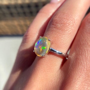 Natural Opal Ring-Fire Opal Ring-Oval Opal Ring-Sterling Silver Ring-Stackable Ring-14k Gold Ring-October Birthstone Ring-Christmas Gift