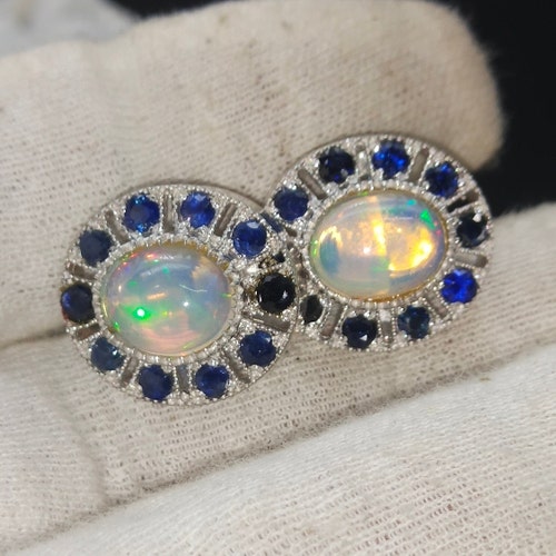 NATURAL OPAL CUFFLINK-Opal Sapphire shops Cufflinks-Groom Cufflinks-Statement Cufflinks-Fire Opal Gemstone Cufflink-Gift For Him-Wedding Cufflink
