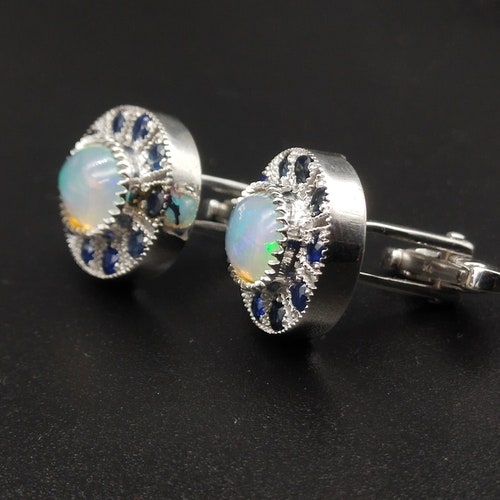 NATURAL OPAL CUFFLINK-Opal Sapphire shops Cufflinks-Groom Cufflinks-Statement Cufflinks-Fire Opal Gemstone Cufflink-Gift For Him-Wedding Cufflink