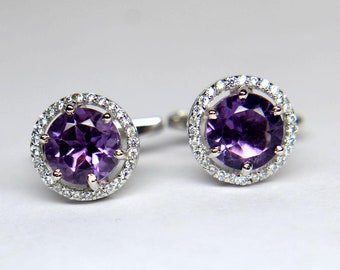 AMETHYST CUFFLINKS-Purple Round Cufflinks-Wedding and Engagement Cufflinks-Best Man Cufflinks-Swarovski Cufflinks-Gift For Husband-Father