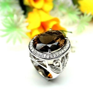 Natural Smoky Quartz Men Ring-14k Gold Men's Ring-Sterling Silver Ring-Turkish Designe Ring-Vintage Ring-Men Statement Ring-Gift for Him