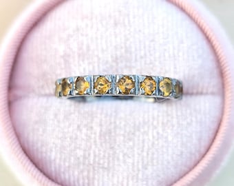 Round Citrine Eternity Band Ring: November Birthstone Yellow Gemstone Ring