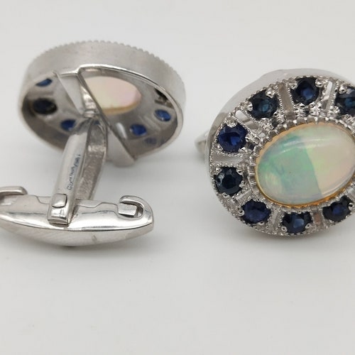NATURAL OPAL CUFFLINK-Opal Sapphire shops Cufflinks-Groom Cufflinks-Statement Cufflinks-Fire Opal Gemstone Cufflink-Gift For Him-Wedding Cufflink