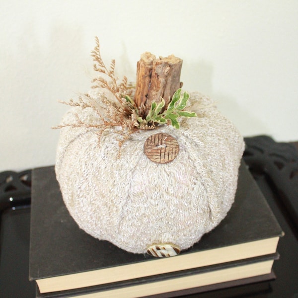 Recycled Sweater Pumpkin + Dried Florals and Buttons || Fabric Pumpkins || Recycled Sweater Decor || Farmhouse Fall Pumpkins || Halloween