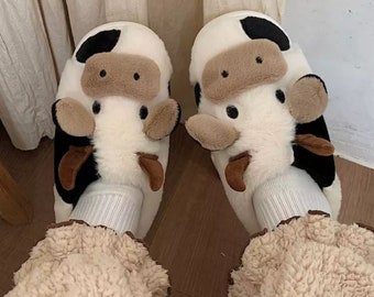 Cow Slippers, How Cute ! Animal Slippers, Cute Cozy Comfy Slippers, Warm Cow Home Slippers