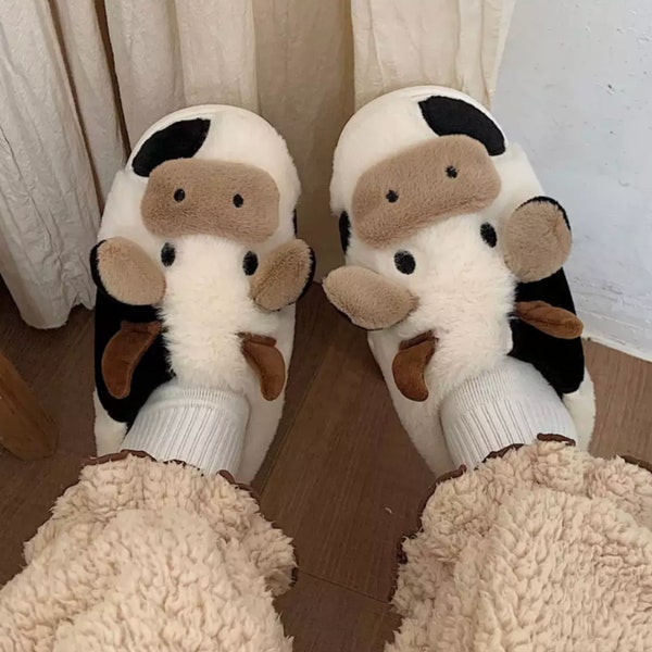 Cow Slippers, How Cute ! Animal Slippers, Cute Cozy Comfy Slippers, Warm Cow Home Slippers